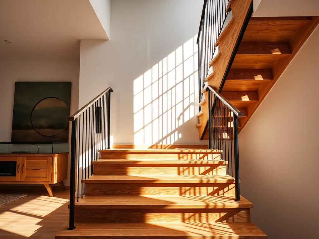 Holztreppe mit warmem Licht